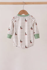 Green Duck Embroidery Gingham Bubble