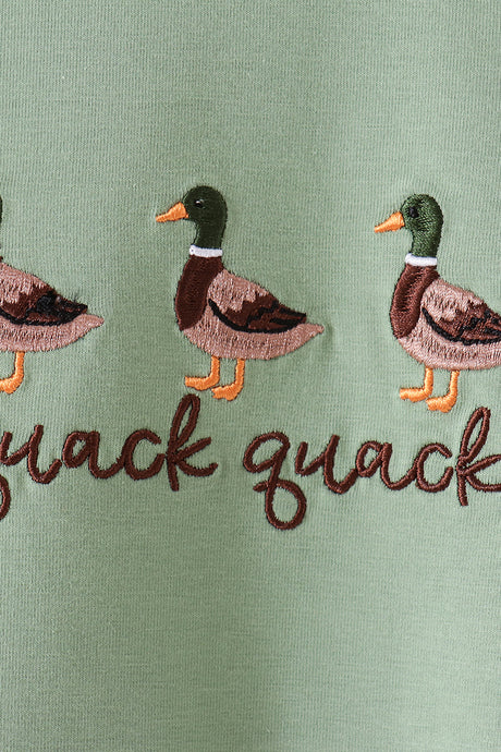 Green Duck guack guack Embroidery Romper
