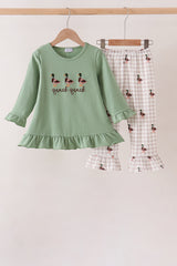 Green Duck guack guack Embroidery Ruffle Pants Set