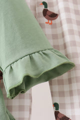 Green Duck guack guack Embroidery Ruffle Pants Set