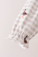 Green Duck Embroidery Gingham Dress