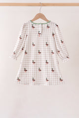 Green Duck Embroidery Gingham Dress