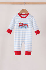 Blue stripe firework applique romper