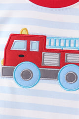 Blue stripe firework applique pants set