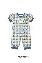 Blue mallard duck embroidery ruffle romper