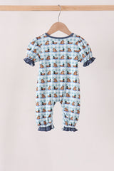 Blue mallard duck embroidery ruffle romper