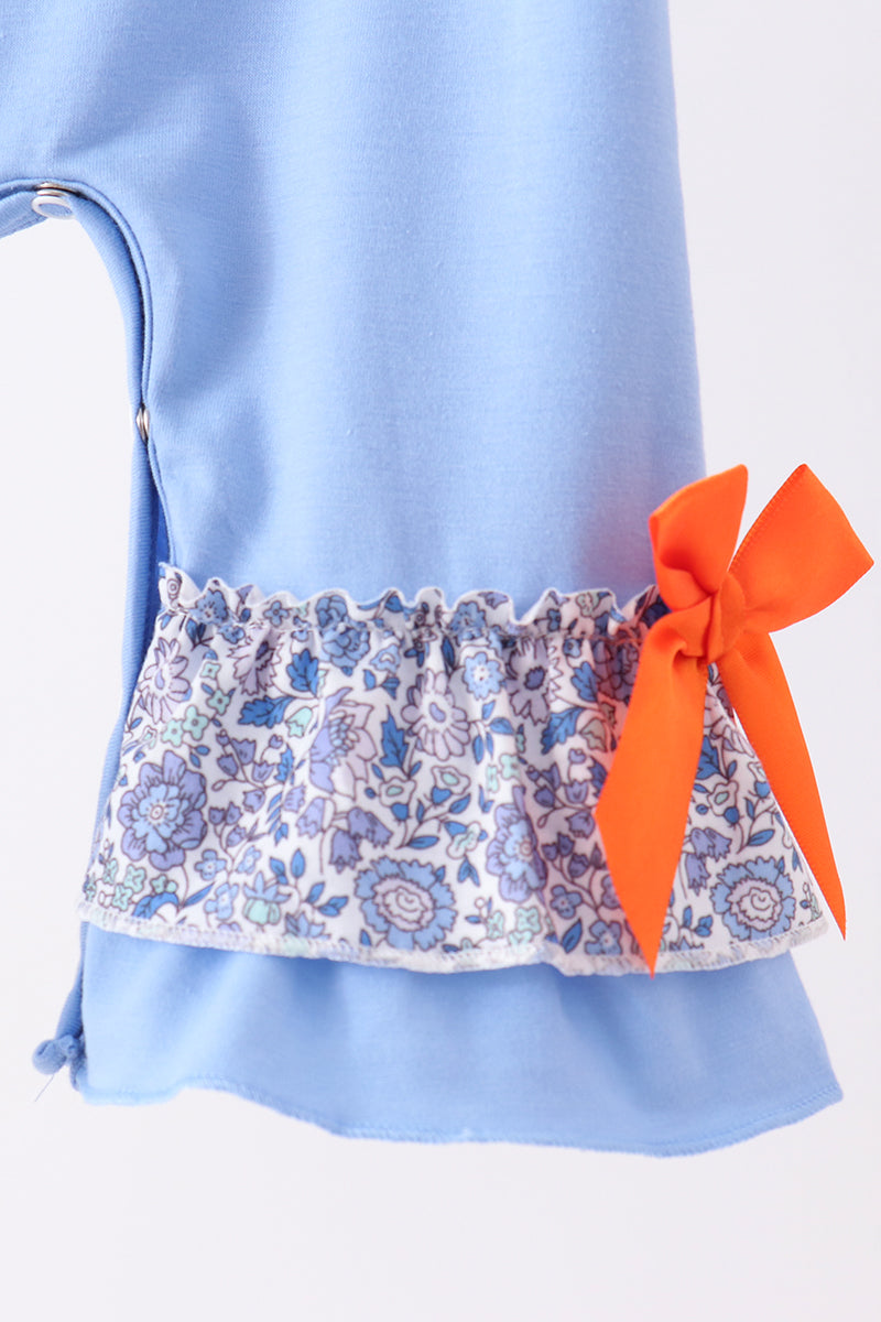 Blue pumpkin applique ruffle romper