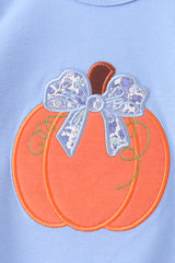 Blue pumpkin applique ruffle romper