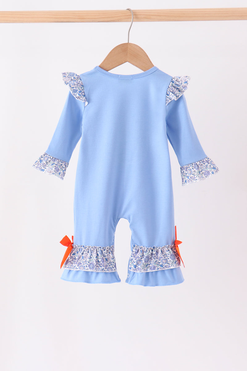 Blue pumpkin applique ruffle romper