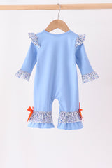 Blue pumpkin applique ruffle romper