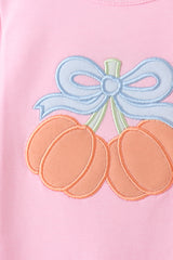 Pink bow pumpkin ruffle romper