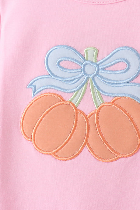 Pink bow pumpkin ruffle romper