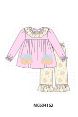 Pink bow pumpkin ruffle pants set