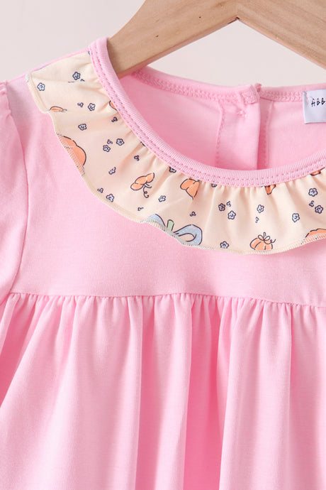 Pink bow pumpkin ruffle pants set