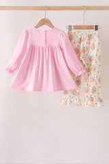 Pink bow pumpkin ruffle pants set