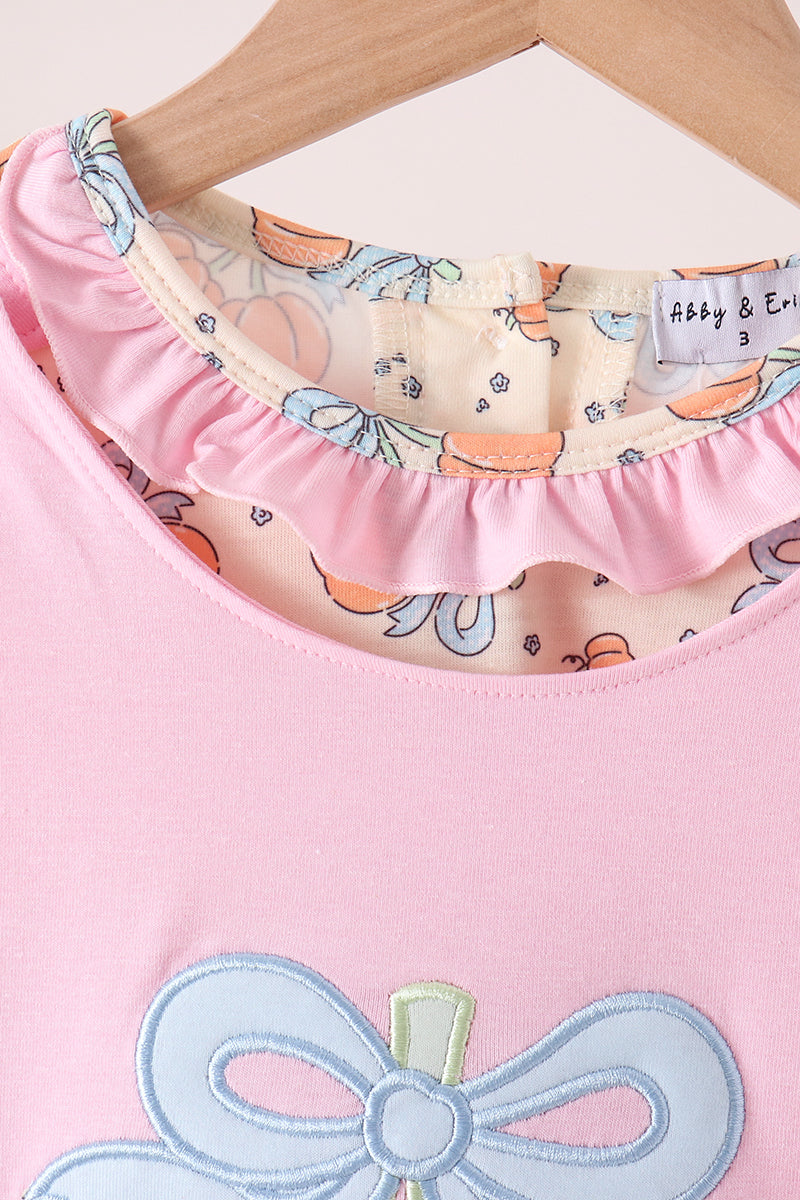 Pink bow pumpkin ruffle 2pc set