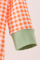 Orange pumpkin embroidery gingham bubble