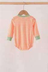Orange pumpkin embroidery gingham bubble