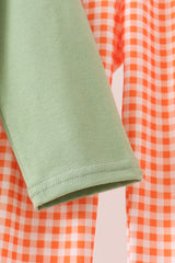 Sage pumpkin embroidery gingham pants set