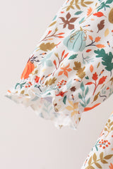 Sage pumpkin embroidery leaves ruffle pants set