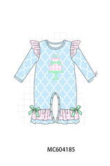 Blue birthday cake appilque ruffle romper