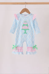 Blue birthday cake appilque ruffle romper