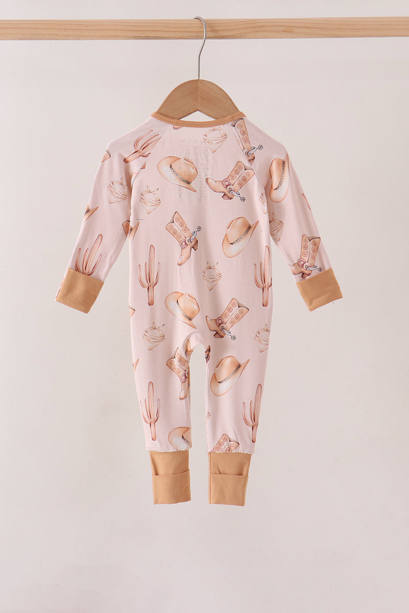 Khaki western boots bamboo zipper romper