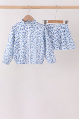 Blue floral print skorts set