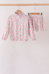 Pink floral print skorts set