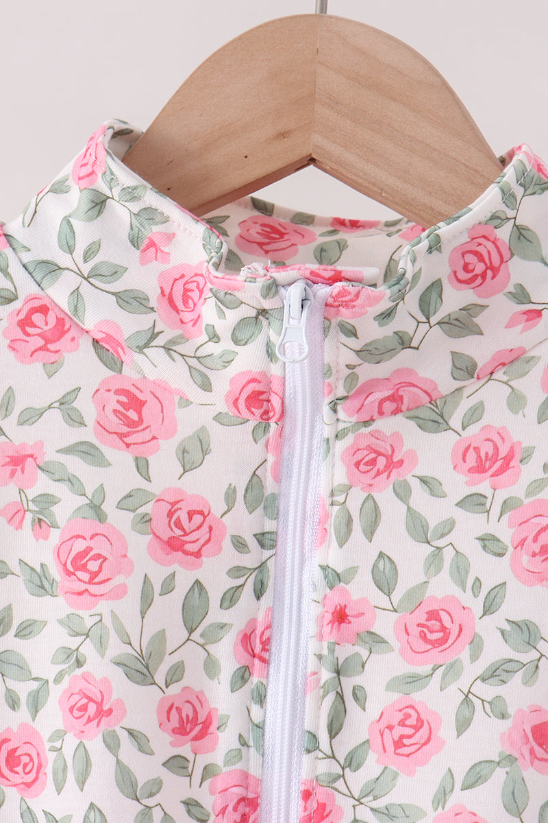 Pink floral print skorts set