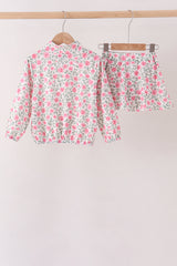 Pink floral print skorts set