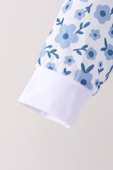 Blue ditsy floral print pants set
