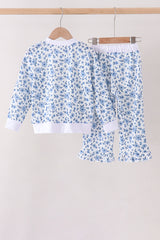 Blue ditsy floral print pants set