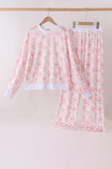 Pink bow floral print mom&me pants set