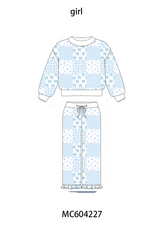 Blue floral bow checkered mom&me pants set