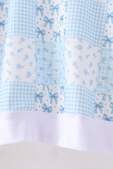 Blue floral bow checkered mom&me pants set