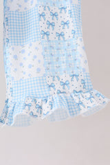 Blue floral bow checkered mom&me pants set