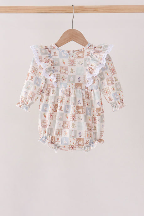 Khaki farm checkered ruffle bubble