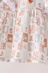 Khaki farm checkered ruffle bloomer set