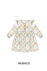 Khaki farm checkered ruffle dress