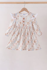 Khaki farm checkered ruffle dress