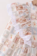 Khaki farm checkered ruffle pants set