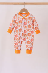 Orange Pumpkin Print Romper