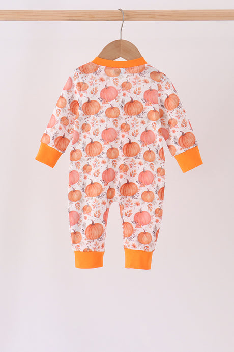 Orange Pumpkin Print Romper