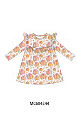 Orange Pumpkin Print Ruffle Dress