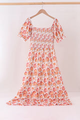 Orange Pumpkin Print Smocked Mom Dress