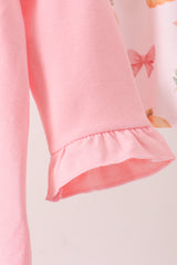 Pink pumpkin bow embroidery ruffle bloomer set