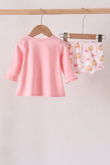 Pink pumpkin bow embroidery ruffle bloomer set
