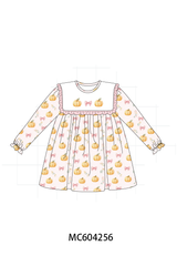 Pink pumpkin bow embroidery ruffle dress