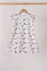 Brown zoo animal ruffle dress
